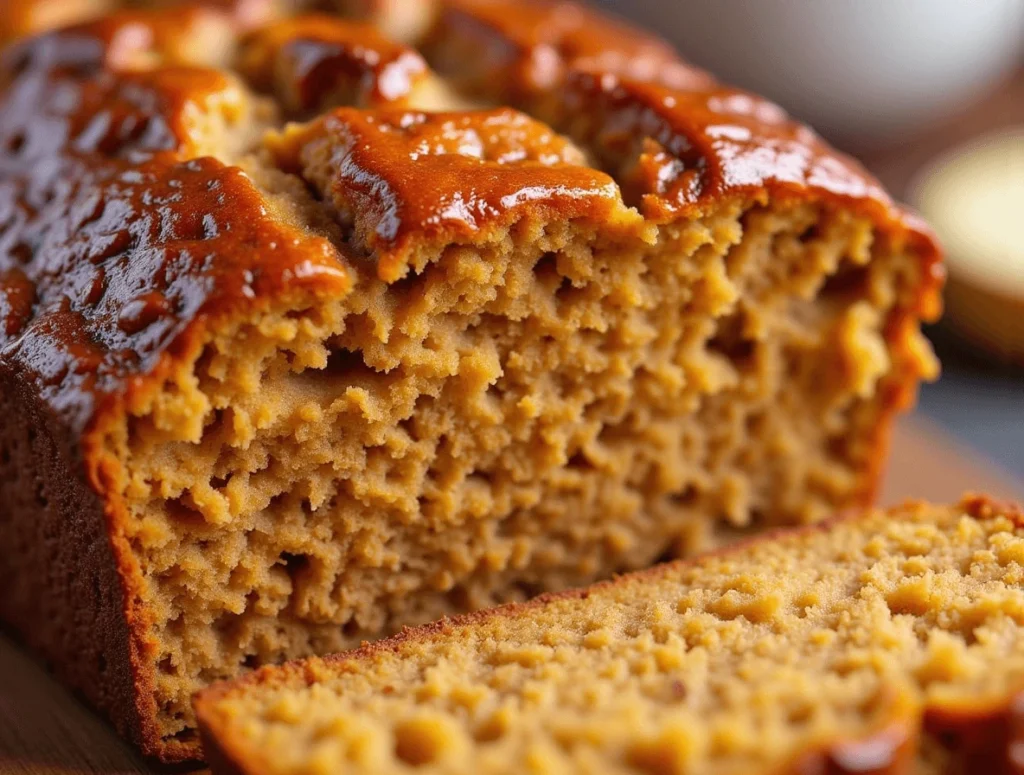 Freshly baked pumpkin banana loaf on a cooling rack with golden crust