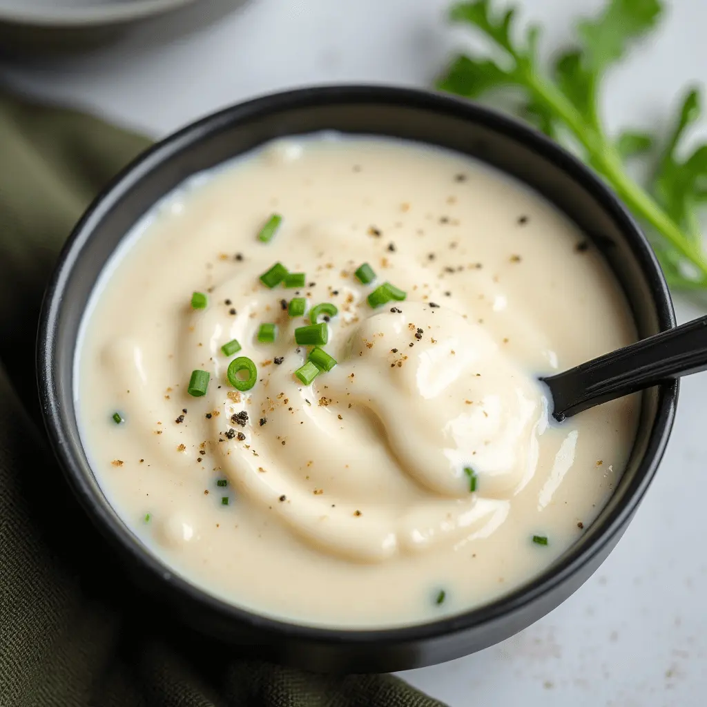 Creamy mashed potatoes topped with chopped chives and freshly ground black pepper, served in a sleek black bowl with a spoon. A perfect complement to baked potatoes in the oven for any occasion!