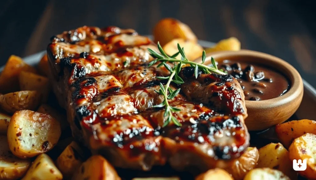 "Crispy roasted potatoes with rosemary in a baking tray"