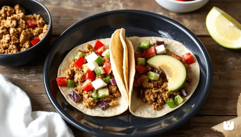 Soft tortillas filled with seasoned ground chicken, topped with fresh salsa and guacamole.