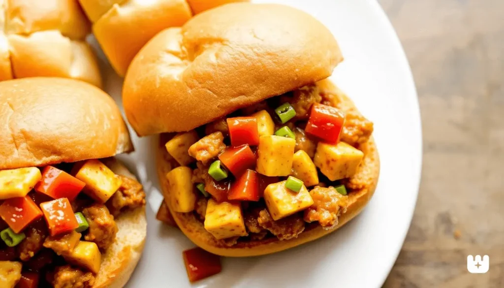 Ground chicken served in a sloppy joe sandwich with a tangy sauce.
