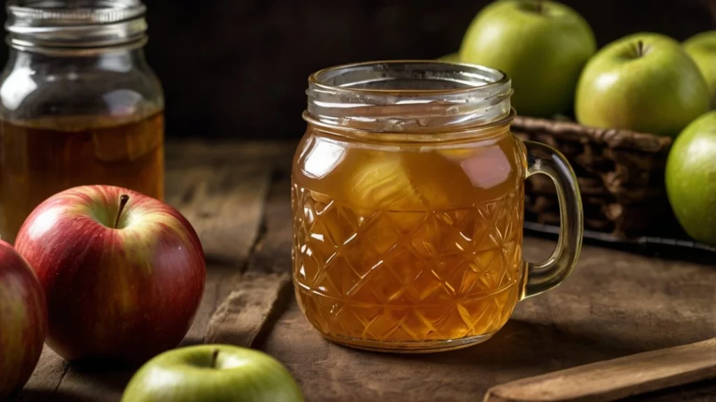 Glass of apple pie moonshine served with cinnamon stick garnish