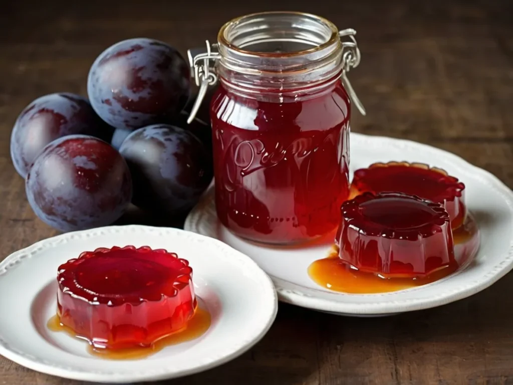 Chopped plums simmering in a pot for jelly preparation.