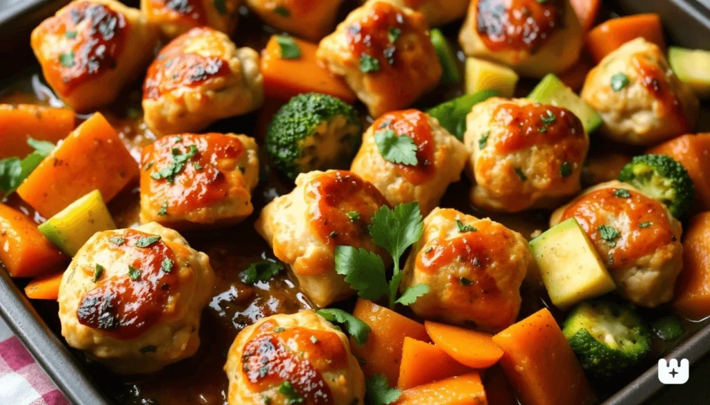 Baked bell peppers stuffed with ground chicken, rice, and herbs