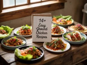 variety of delicious ground chicken dishes including stir-fry, tacos, lettuce wraps, and more, showcasing healthy meal options.