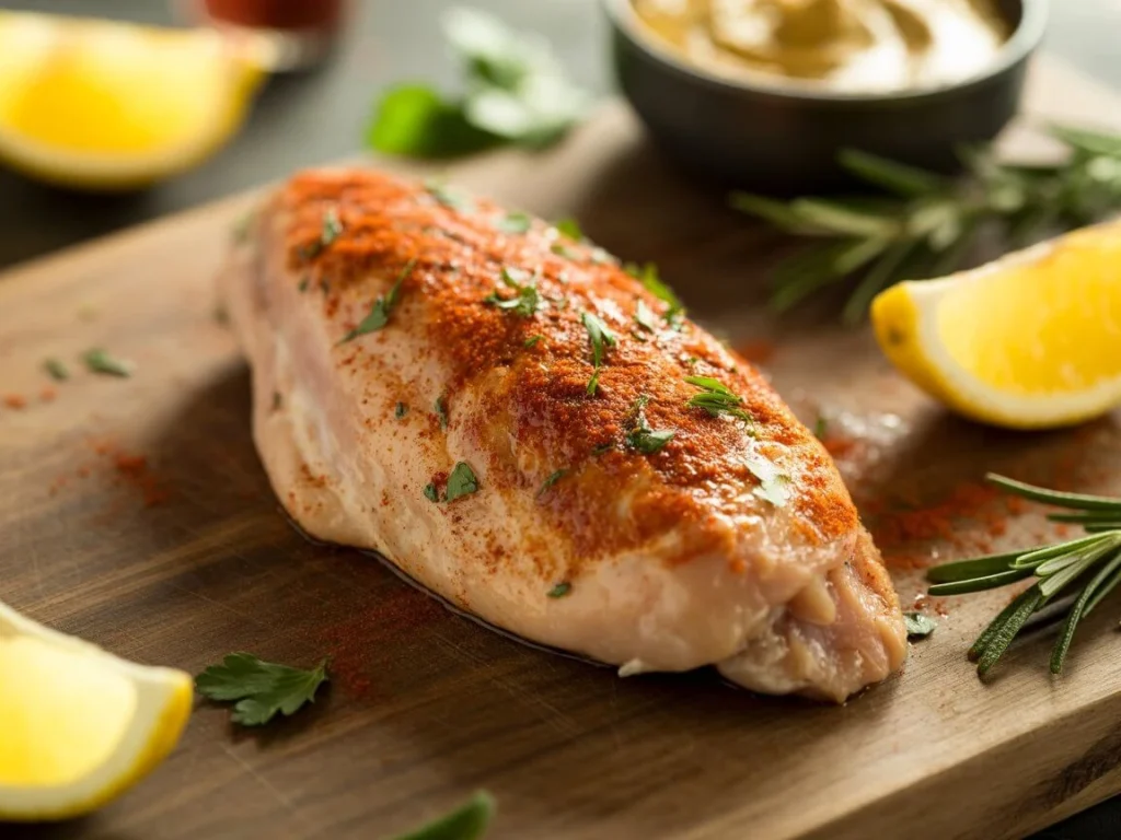 Baked chicken tenderloins in a casserole with herbs
