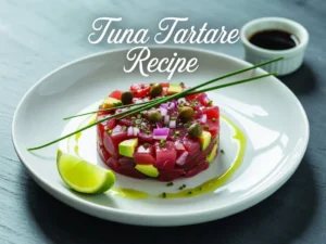 Close-up of sushi-grade raw tuna cubes in a bowl