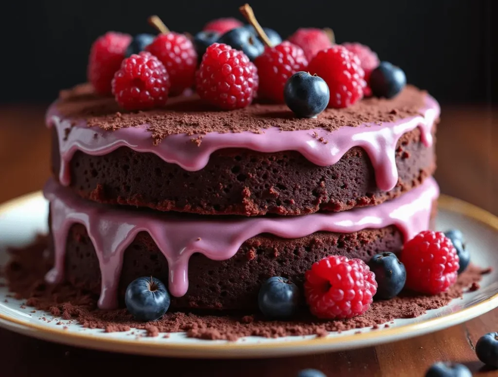 Black Forest Cake ingredients including cocoa, flour, eggs, cherries, and cream