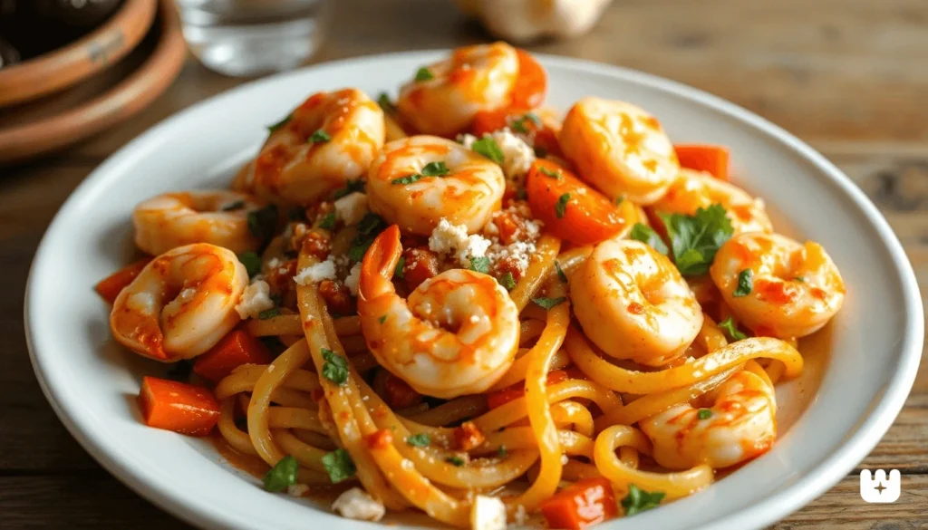 "Raw ingredients for Cajun shrimp pasta: shrimp, fettuccine, Cajun seasoning, garlic, cream, and Parmesan cheese"