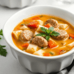 Italian sausage being browned in a large soup pot