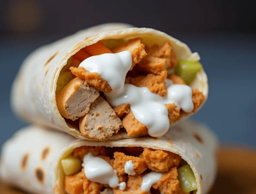 Buffalo chicken wraps prepped in containers for lunch