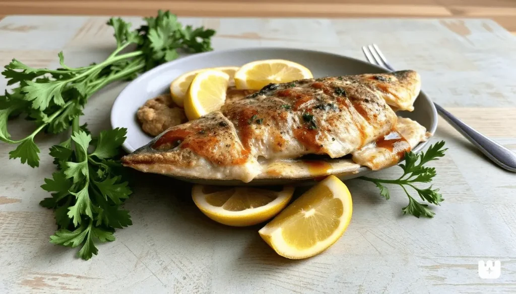 Chargrilled sardines served with lemon wedges on a rustic platter