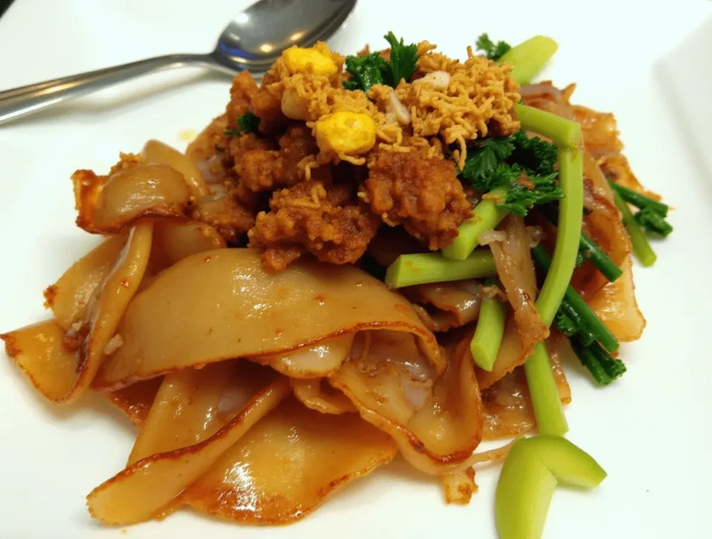 Pork and garlic sizzling in a hot wok for the Phat Si-io recipe.