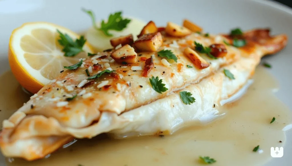 Pan-seared tilapia served with roasted vegetables on a plate